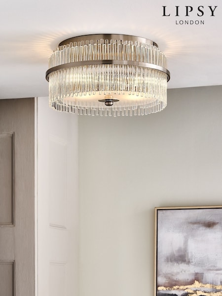 Lipsy Brushed Silver Flush Fitting Round Glass Ceiling Light (F18732) | €203