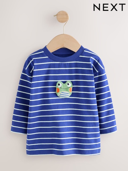 Blue/White Stripe Frog Long Sleeve Appliqué T-Shirt (3mths-7yrs) (F18750) | AED41 - AED51