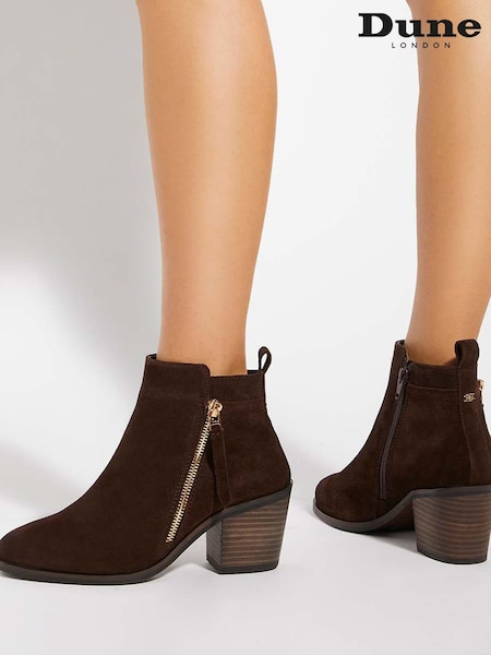 Dune London Brown Dark Regular Fit Paicing Side Zip Ankle Boots (F18756) | R$ 0