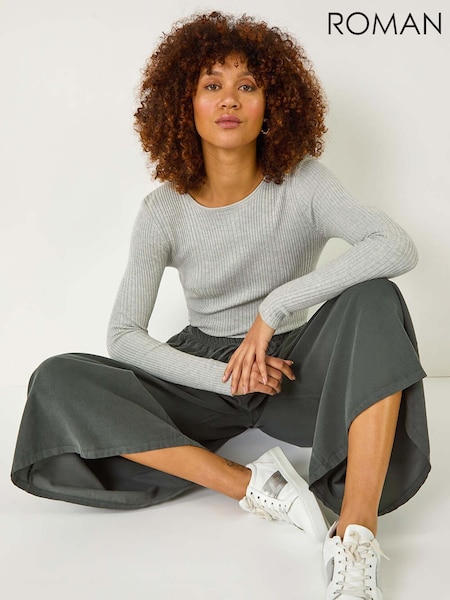 Grau - Roman Corduroy Wide Leg 100% Cotton Culottes (F18769) | 64 €