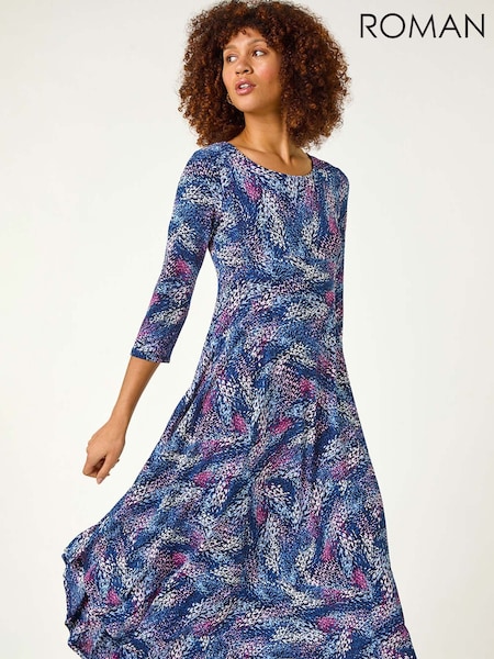 Roman Pink Abstract Hanky Hem Midi Dress (F18773) | €69