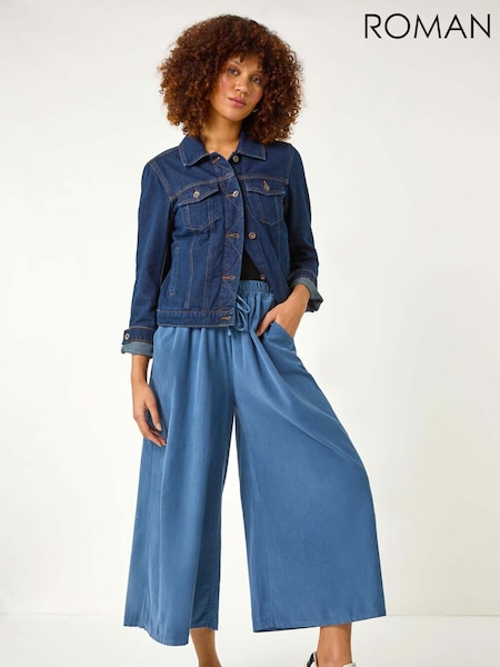 Roman Blue Corduroy Wide Leg 100% Cotton Culottes (F18783) | ₪264