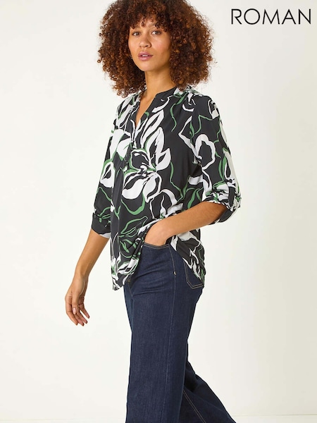 Roman Black Floral Textured Print Shirt (F18792) | R$ 485
