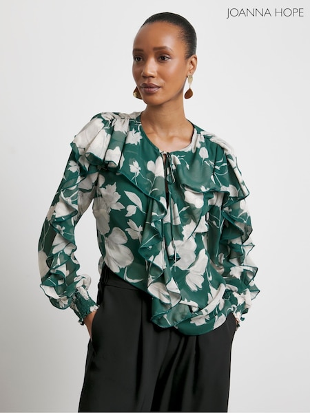 Joanna Hope Green Crinkle Chiffon Romantic Ruffle Blouse (F18802) | €93