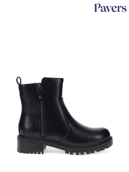 Pavers Black Zip-Up Chunky Ankle Boots (F18830) | AED233
