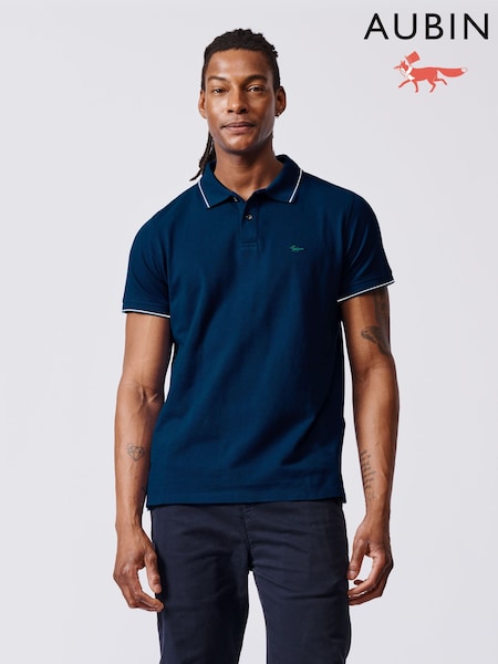 Aubin Blue 100% Cotton Percy Tipped Polo Shirt (F18851) | 439 LEI