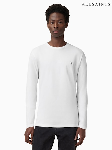 AllSaints White Brace Long Sleeve Crew Neck 100% Organic Cotton T-Shirt (F18863) | €72