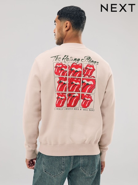 Ecru White Rolling Stones Licence Graphic Print Crew Sweatshirt (F18976) | €50