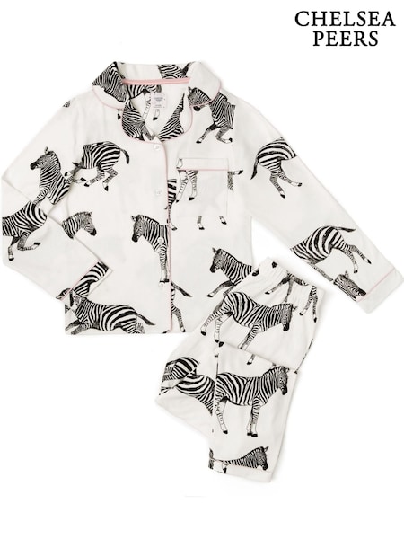 Chelsea Peers Kids Zebra Print Revere Collar Button Up Long Pyjamas Set (F19034) | €55