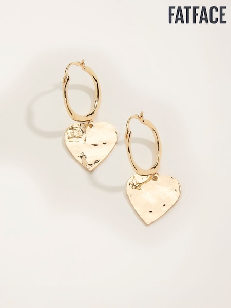FatFace Gold Tone Large Hammered Heart Earrings (F19037) | AED73