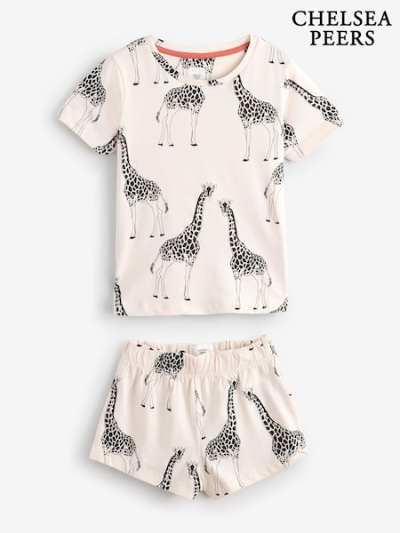 Chelsea Peers Kids 100% Organic Cotton Cream Giraffe Print Crewneck Short Pyjamas Set (F19046) | €42