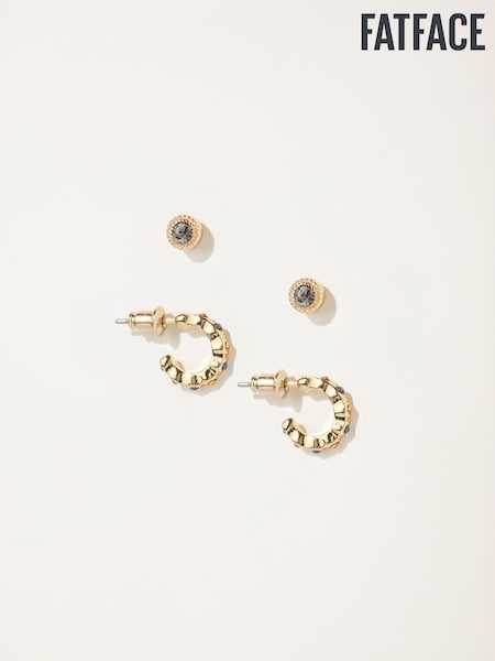 FatFace Gold Tone 2 Pack Of Stud And Huggie Earrings (F19055) | €15