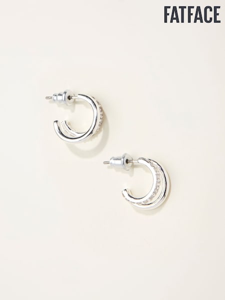 FatFace Silver Tone Gem Double Huggie Earrings (F19059) | AED61