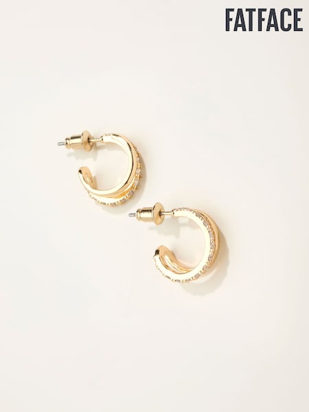 FatFace Gold Tone Gem Double Huggie Earrings (F19060) | AED61