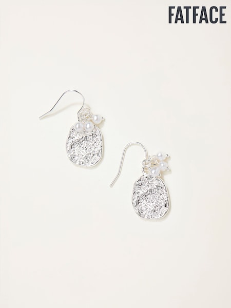 FatFace Silver Tone Hammered Pearl Drop Earrings (F19067) | AED73