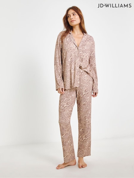 JD Williams Brown Animal Print Button Through Pyjama Set (F19138) | €53