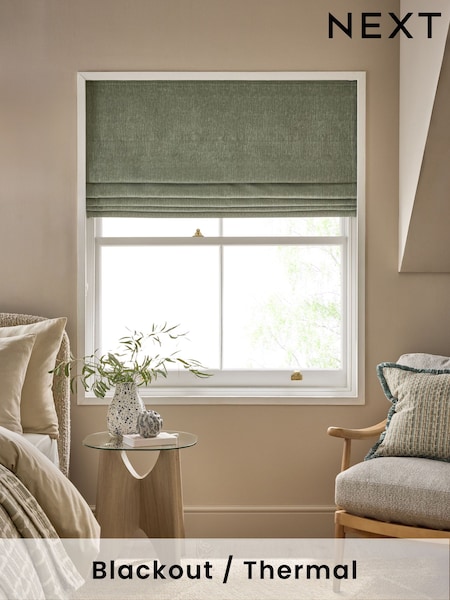 Green Sage Ready Made Blackout Roman Blinds With Heavyweight Chenille (F19140) | €66 - €139