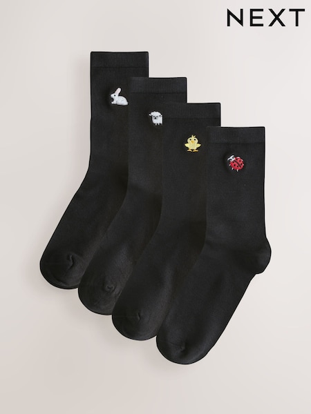 Animales de primavera - Embroidered Motif Ankle Socks 4 Pack (F19158) | 16 €
