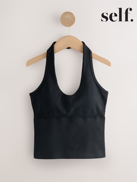 self. Black Seamfree Halter Sports Top (F19168) | R$ 215
