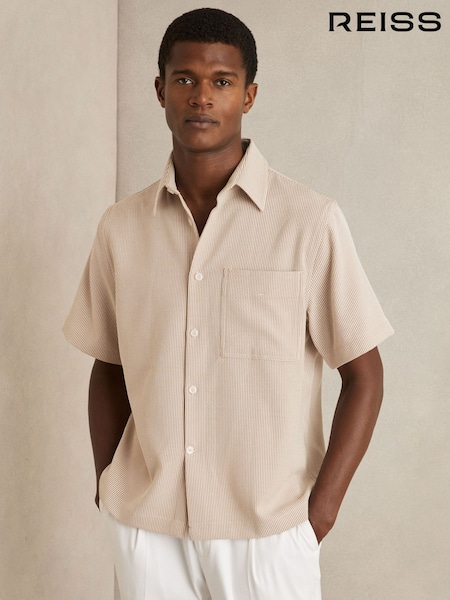Reiss Oatmeal/White Sensei Seersucker Stripe Shirt (F19174) | €174