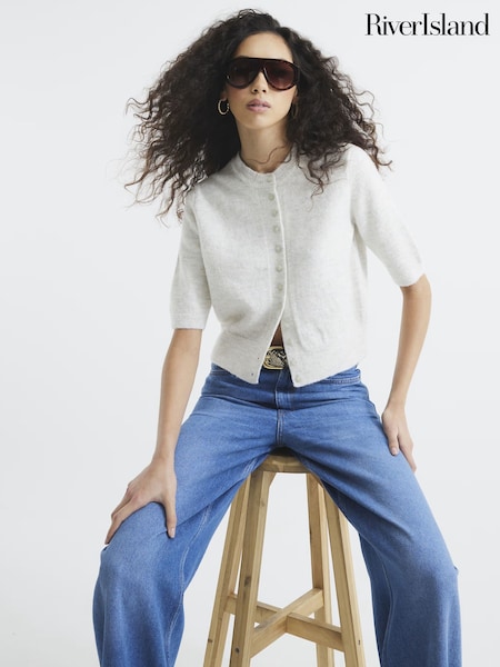 Cream - River Island Short Sleeve Button Cardigan (F19256) | € 33