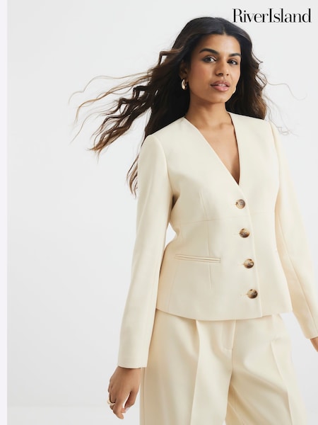 Kärnmjölk Gul - River Island Petite Button Front Blazer (F19261) | kr1 030