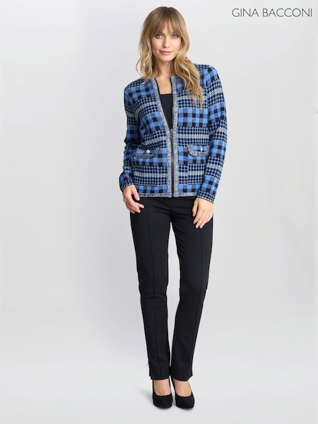 Cecily Zip Front Checked Knitted Cardigan (F19322) | € 184
