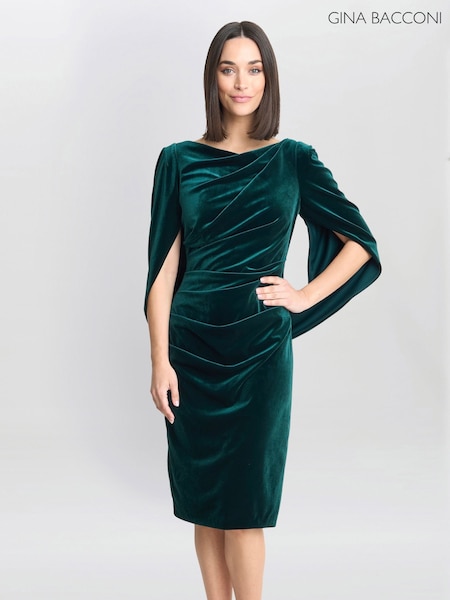 Gina Bacconi Green Rosalind Velvet Dress With Back Piece (F19341) | kr3 427