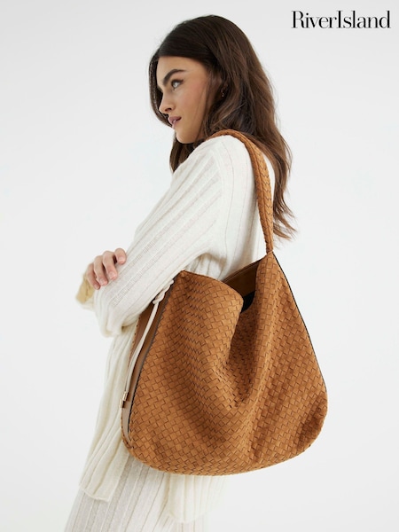 Brun - River Island Suedette Woven Slouch Bag (F19351) | kr800