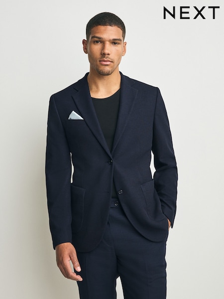 Bleumarin albastru - Slim Fit Smart Waffle Textured Blazer With Stretch (F19357) | 534 LEI
