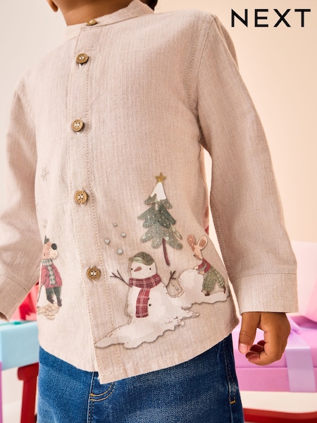 Neutral Scene Long Sleeve Grandad Christmas Printed Shirt (3mths-10yrs) (F19362) | €18.50 - €21.50