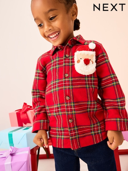 Red Tartan Long Sleeve Christmas Tartan Check Character Shirt (3mths-10yrs) (F19364) | 69 QAR - 84 QAR