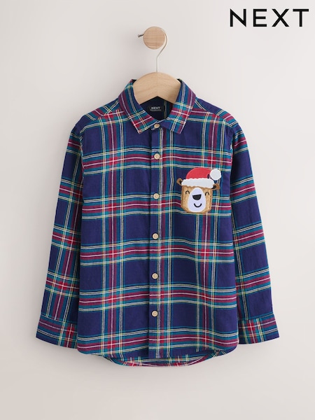 Navy Tartan Long Sleeve Christmas Tartan Check Character Shirt (3mths-10yrs) (F19366) | AED71 - AED86