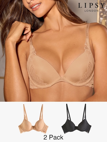 Lipsy Black/Nude Padded Underwire Plunge Bras 2 Pack (F19388) | €66