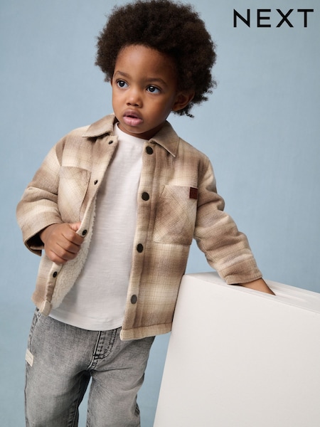 Neutral Check Borg Lined Check Shacket (3mths-7yrs) (F19392) | 99 QAR - 119 QAR