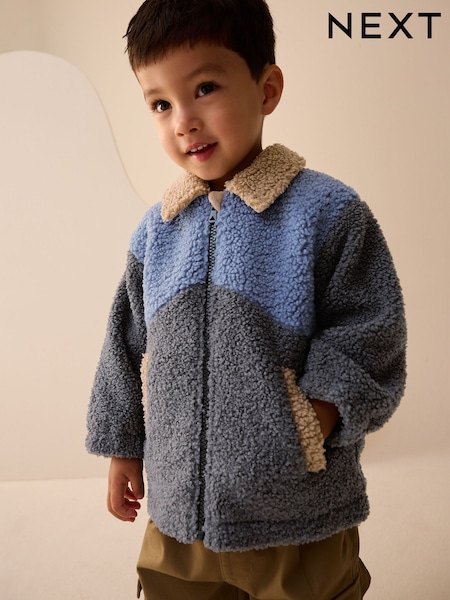 Charcoal/Blue/Tan Colorblock Borg Fleece Shacket (3mths-7yrs) (F19397) | 94 QAR - 114 QAR