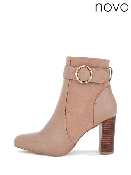 Novo Natural Kimchi Block Heel Buckle Detail Smart Ankle Boots (F19409) | €51