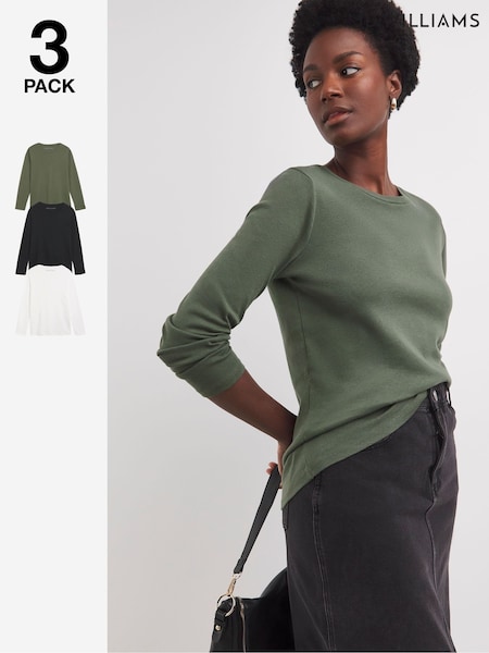 JD Williams Black 100% Cotton 3 Pack Crew Neck Long Sleeve T-Shirts (F19514) | €35