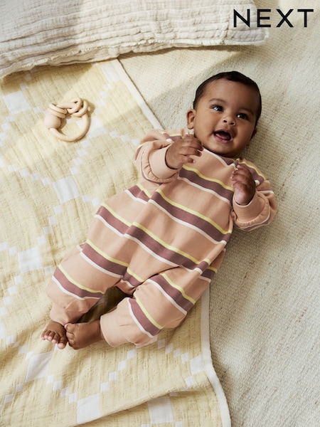 Rust Brown Stripe Baby Sweat Romper (0mths-3yrs) (F19519) | AED71 - AED81