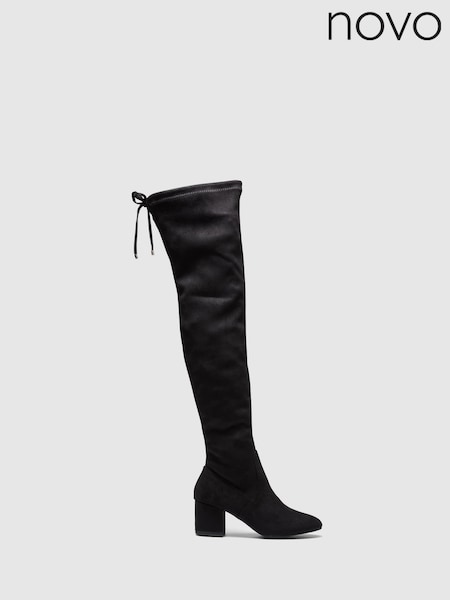 Novo Black Ornella Over The Knee Mid Block Heel Boots (F19530) | €62