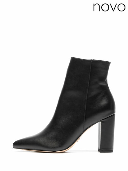 Novo Black Kaesha Block Heel Point Toe Ankle Boots (F19543) | €51