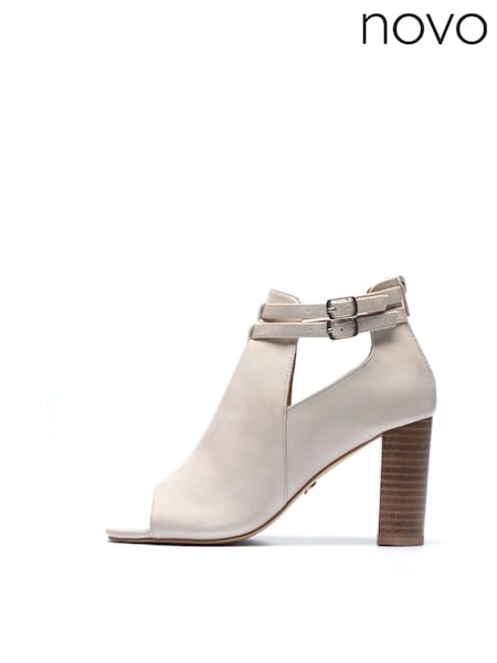 Novo Cream Fontana Buckle Detail Block Heel Sandals (F19544) | 178 QAR