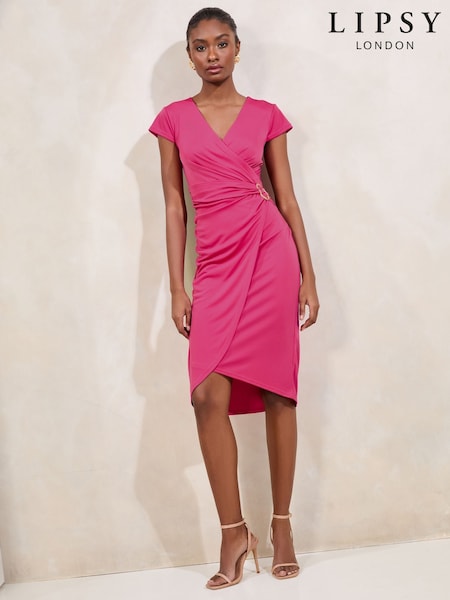 Short Sleeve Buckle Wrap Midi Dress (F19611) | 76 €