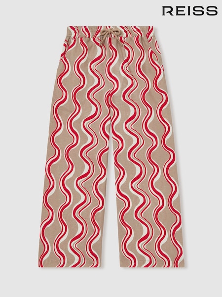 Reiss Red Clarise Cotton Linen Printed Trousers (F19657) | 412 QAR