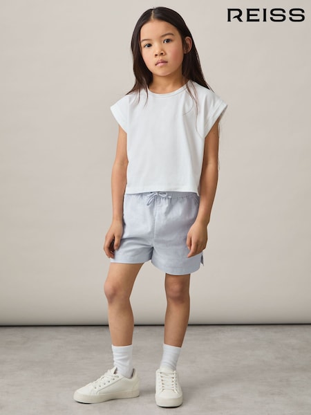 Reiss Soft Blue Cleo Cotton-Linen Drawstring Shorts (F19661) | AED252