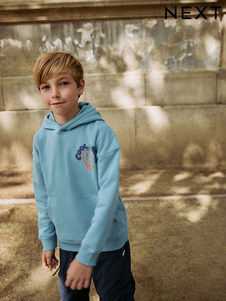 Teal Blue Cool Vibes Older Boys Graphic Print Cross-Over Hoodie (3-16yrs) (F19707) | 79 QAR - 104 QAR