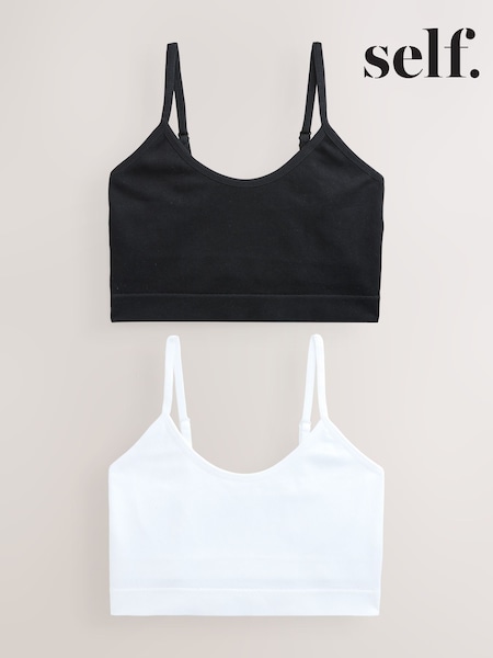أسود/أبيض - Seamless Rib Long Line Bralette 2 Pack (F19733) | ‏5 ر.ع.‏