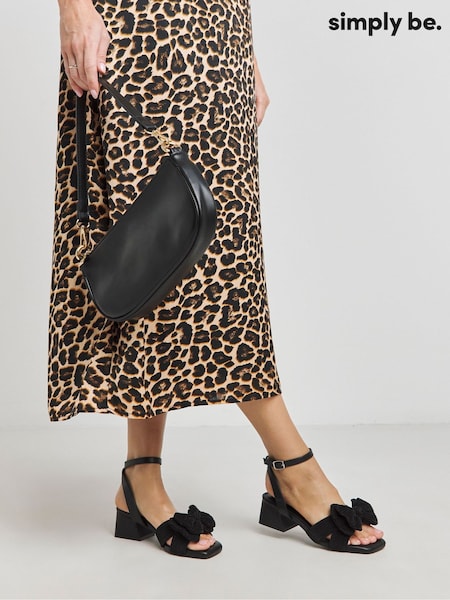 Simply Be Black Double Bow Low Block Heels In Wide Fit (F19764) | 183 QAR