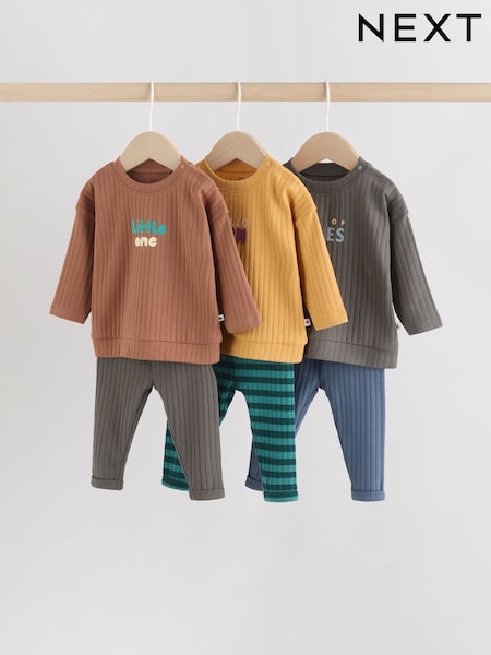 Green/Brown Slogan Tops and Leggings 6 Piece Baby Set (0mths-3yrs) (F19774) | 148 QAR - 158 QAR