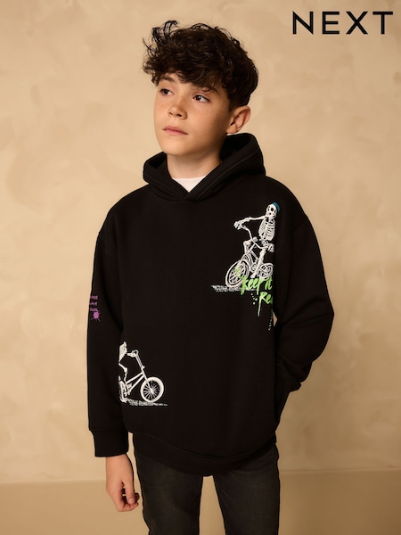 Black Skeleton Older Boys Graphic Print Hoodie (3-16yrs) (F19783) | 89 QAR - 114 QAR